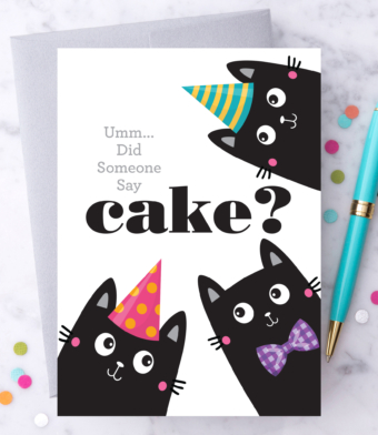 Design with Heart Studio - Did Someone Say Cake? Funny Birthday Greeting Card with Cats