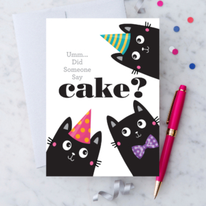 Did Someone Say Cake? Funny Birthday Greeting Card with Cats