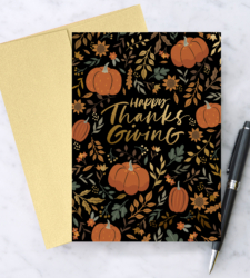 Design with Heart Studio - New - Happy Thanksgiving Sophisticated Pumpkin Fall Greeting Card 